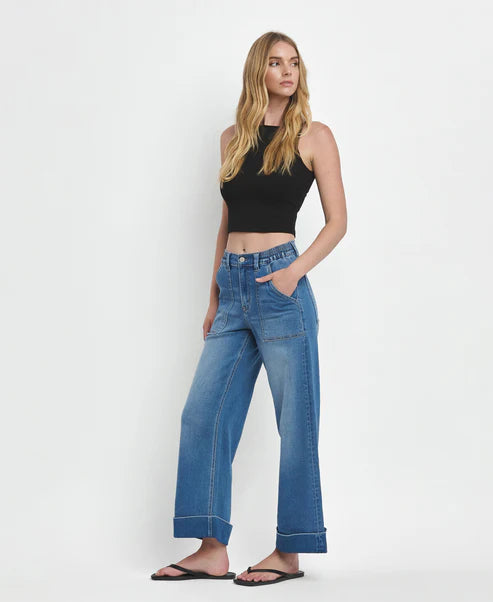 High Rise Cuffed Baggy Wide Leg Jeans in Enviably