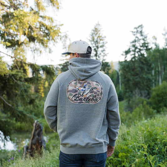 Burlebo Ducks Flying Fleece Hoodie in Dark Heather Grey