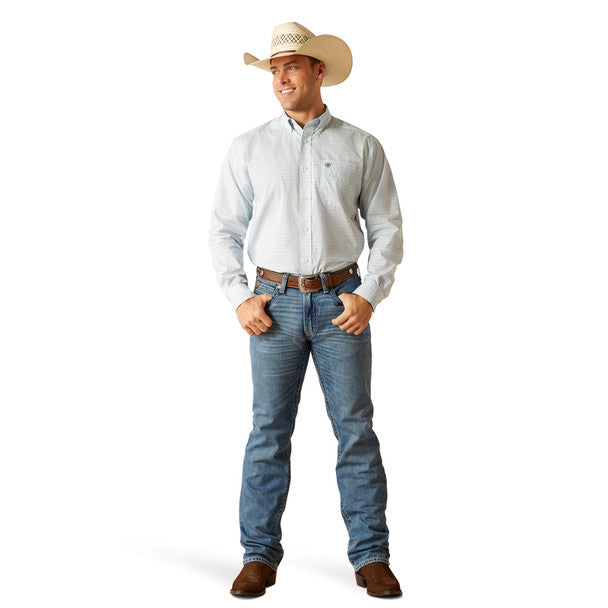 Ariat Men's Kolton White Navy & Turquoise Geo Print Long Sleeve Western Shirt