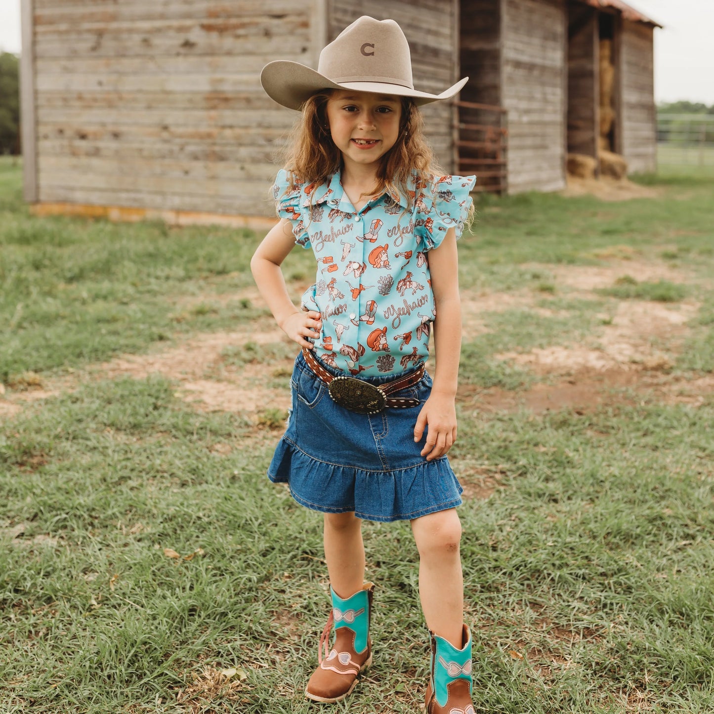 Shea Baby Little Girl's YeeHaw Ruffle Snap Shirt