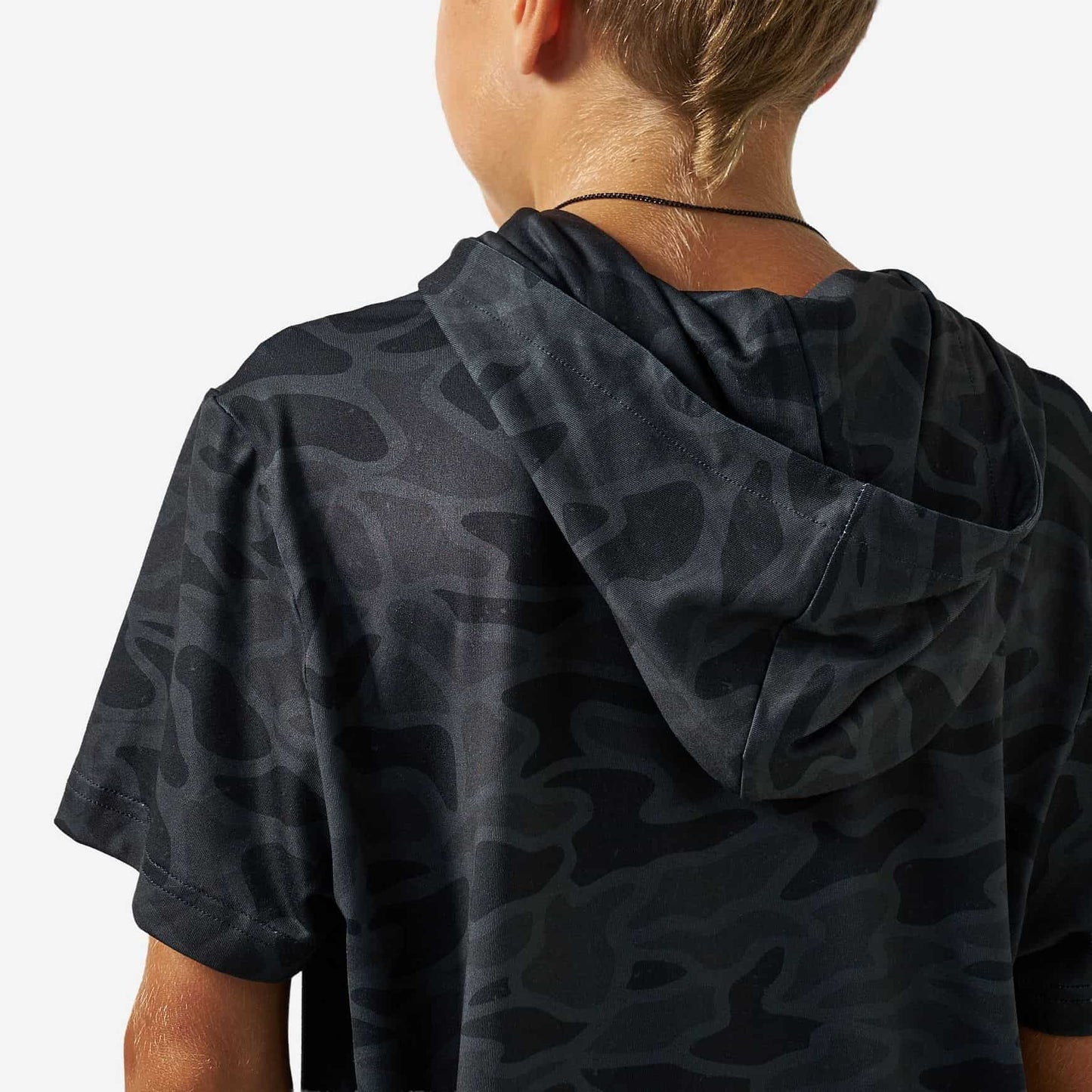 Burlebo Youth Short Sleeve Performance Hoodie in Black Camo