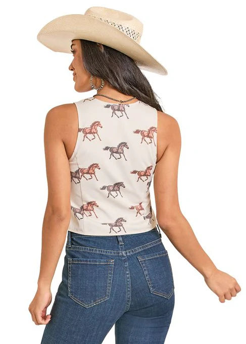 Rock & Roll Denim Horse Print Vest