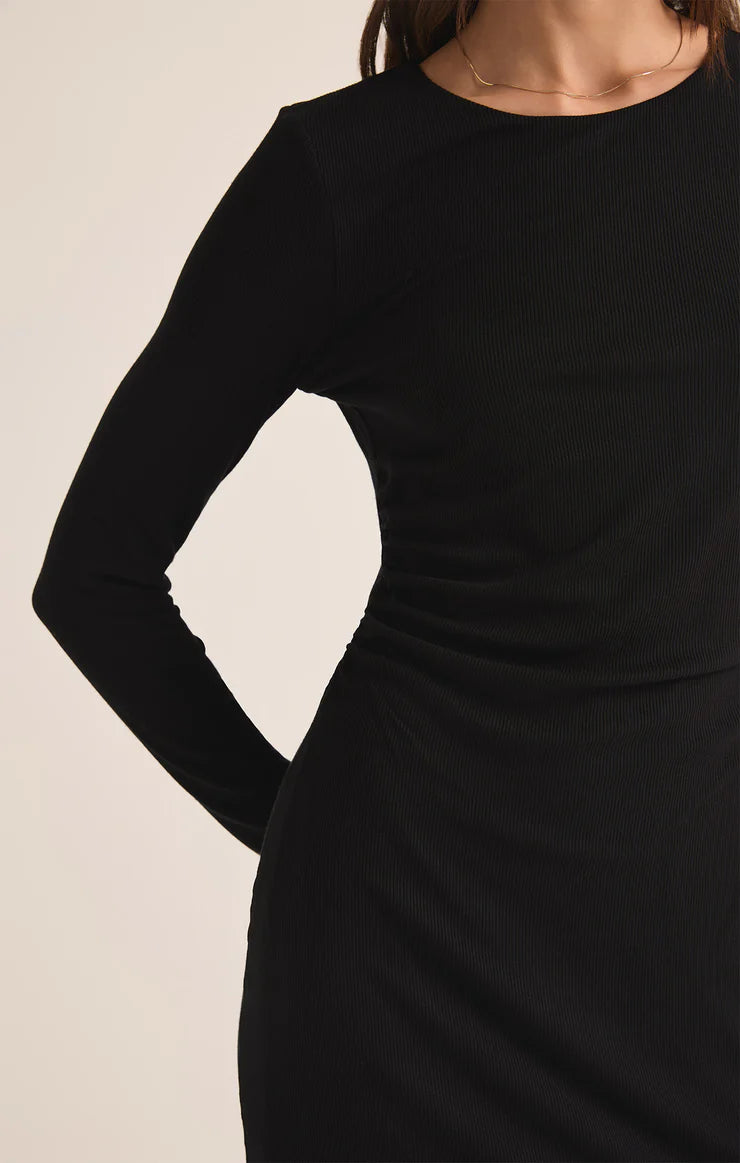 z supply winnie rib dress Z Supply Delamer Whipstitch Rib Midi Dress In Black