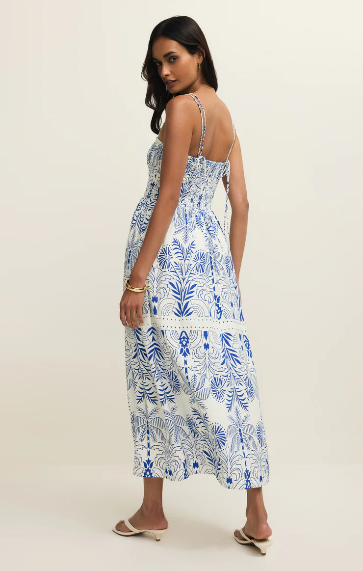 Z Supply Nadine Airy Palm Maxi Dress in Nautical Cobalt Blue