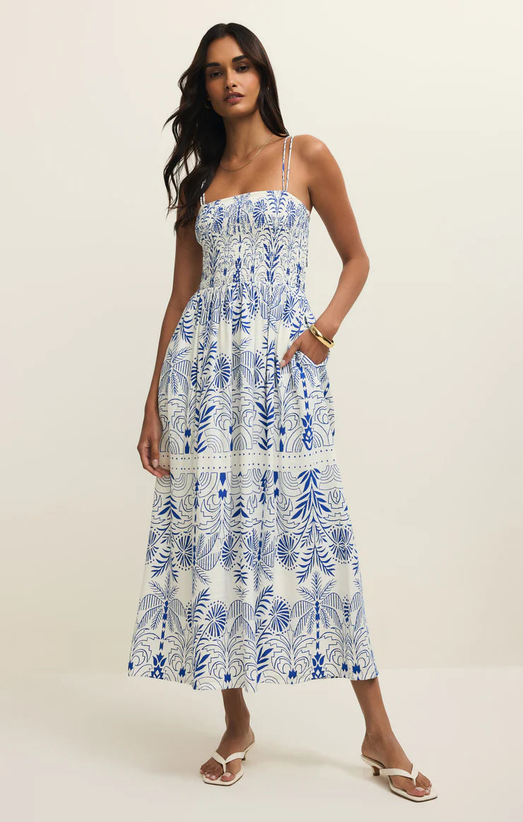 Z Supply Nadine Airy Palm Maxi Dress in Nautical Cobalt Blue