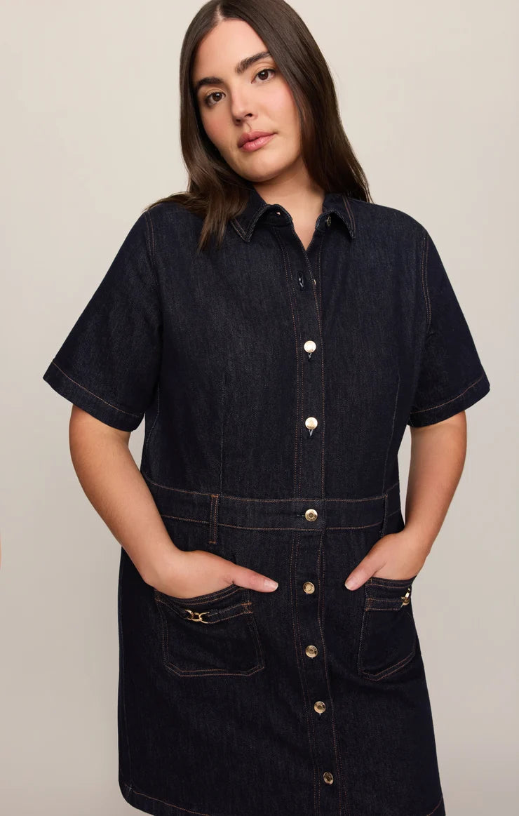 Z Supply Crush Denim Mini Dress in Midnight Air