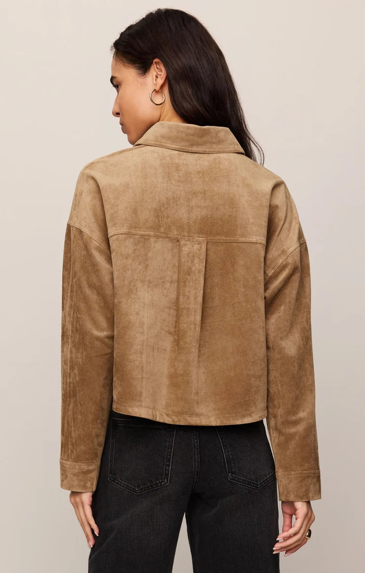 Z Supply All Day Cropped Suede Jacket in Light Sand
