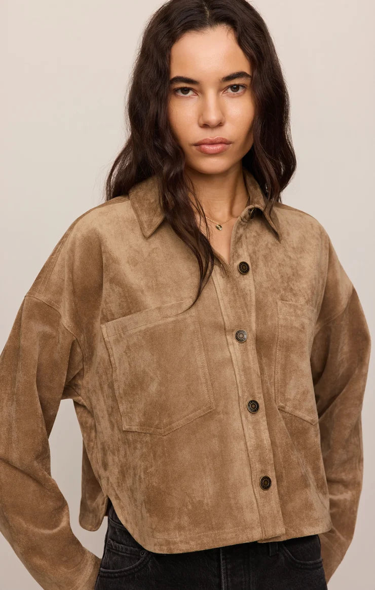Z Supply All Day Cropped Suede Jacket in Light Sand