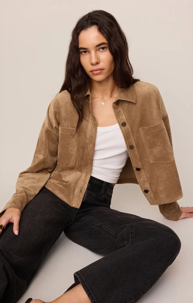 Z Supply All Day Cropped Suede Jacket in Light Sand