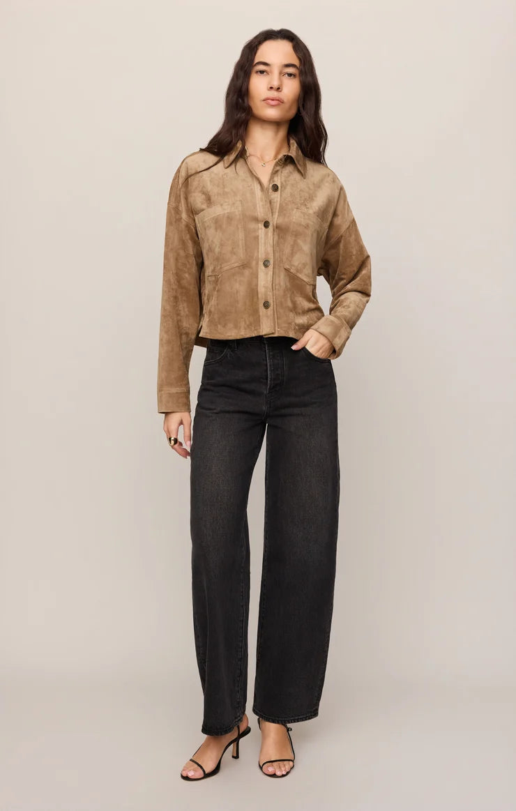 Z Supply All Day Cropped Suede Jacket in Light Sand