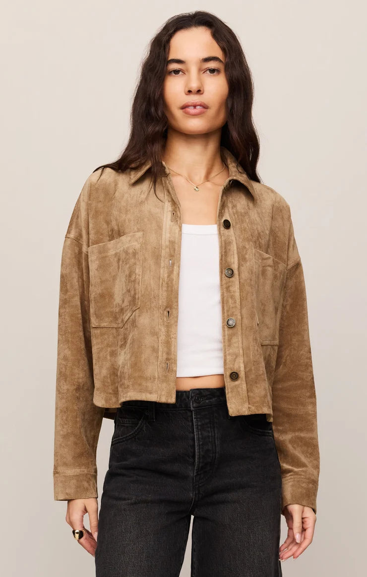 Z Supply All Day Cropped Suede Jacket in Light Sand