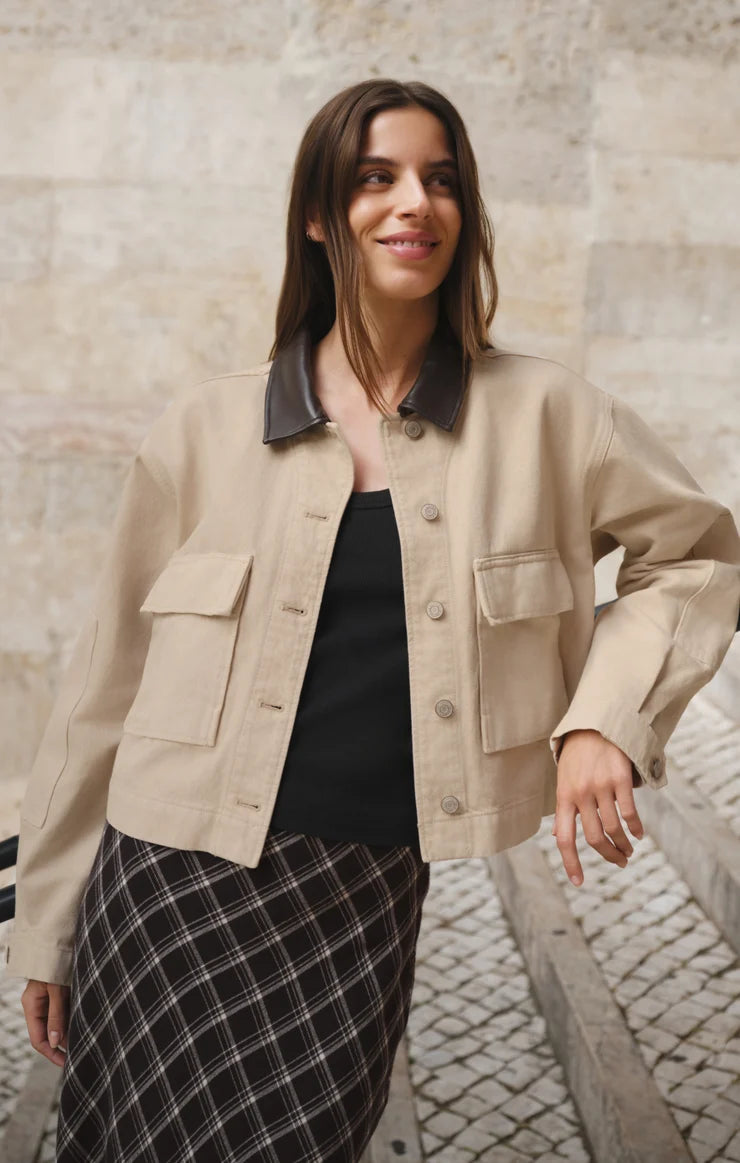 Z Supply Rey Cropped Denim Chore Jacket in Soapstone