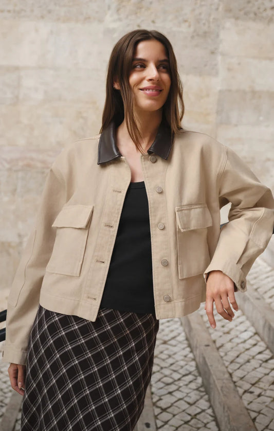 Z Supply Rey Cropped Denim Chore Jacket in Soapstone