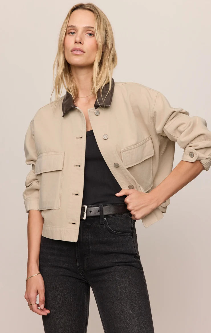 Z Supply Rey Cropped Denim Chore Jacket in Soapstone