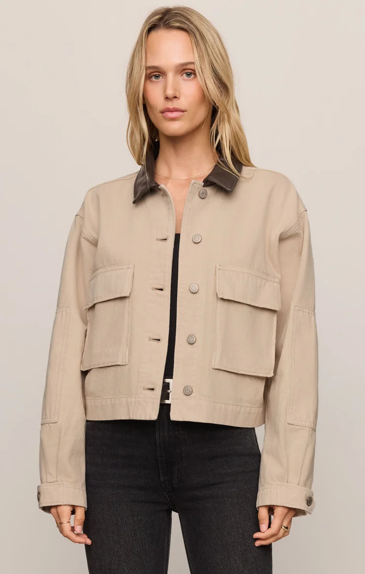 Z Supply Rey Cropped Denim Chore Jacket in Soapstone