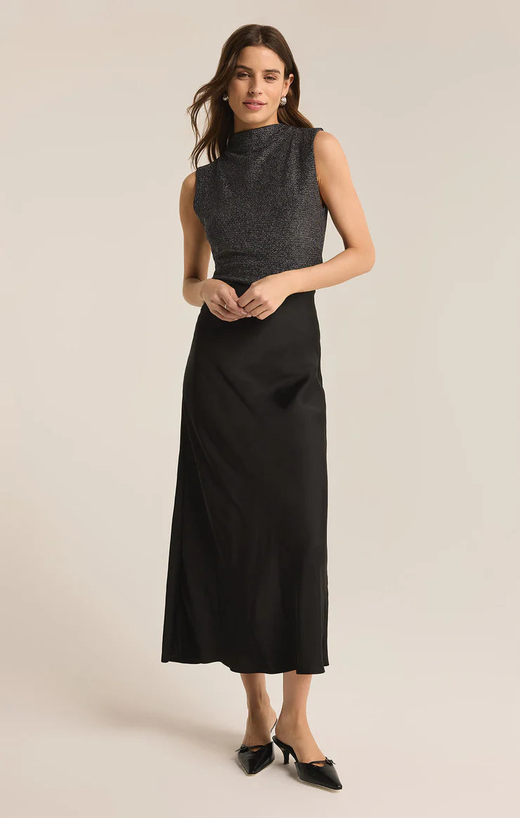 Z Supply Europa Luxe Sheen Midi Skirt in Black