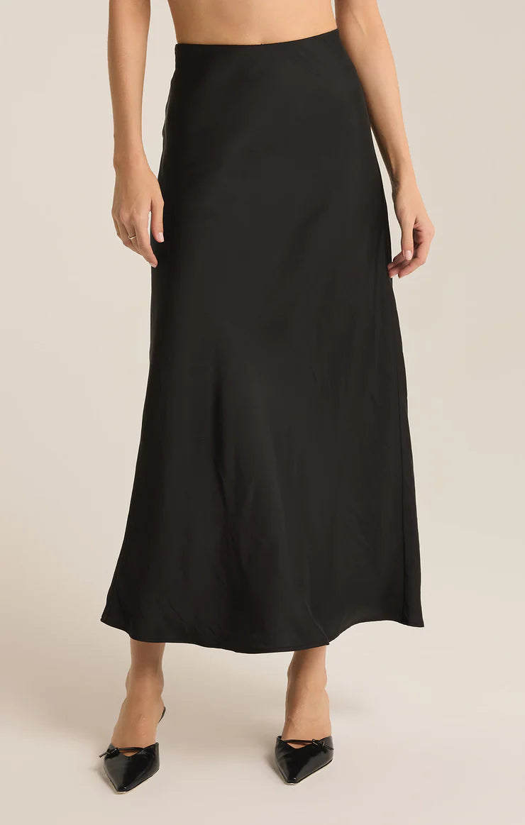 Z Supply Europa Luxe Sheen Midi Skirt in Black