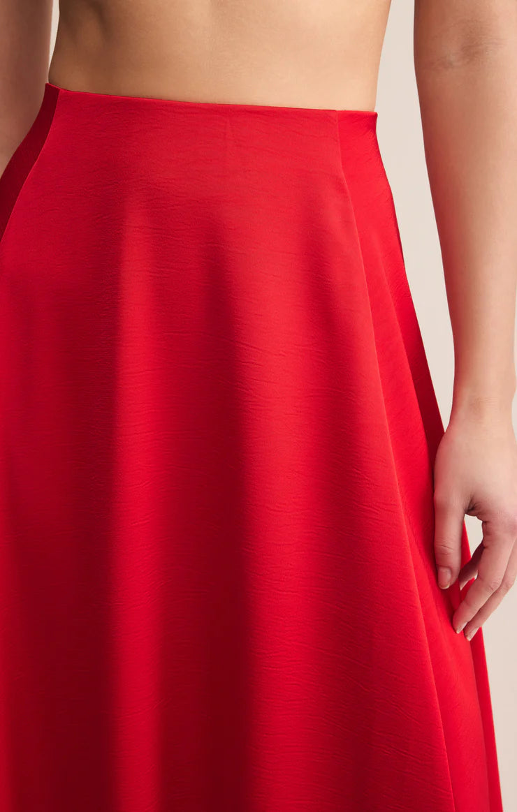 Z Supply Northpointe Satin Midi Skirt in Red