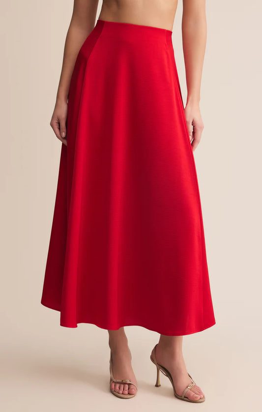 Z Supply Northpointe Satin Midi Skirt in Red