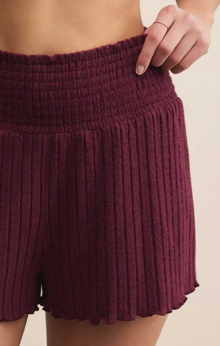 Z Supply Dawn Smocked Rib Short in Merlot