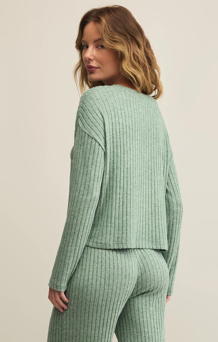 Z Supply Valentina Rib Long Sleeve Top in Botanical Green