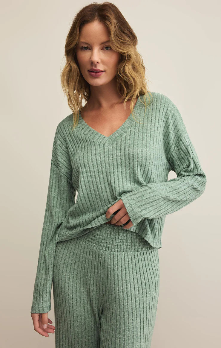 Z Supply Valentina Rib Long Sleeve Top in Botanical Green