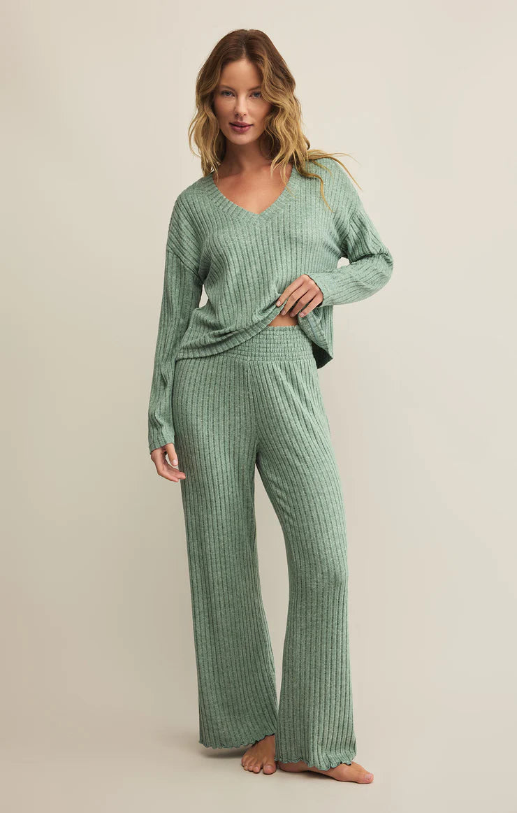 Z Supply Dawn Smocked Rib Pant in Botanical Green