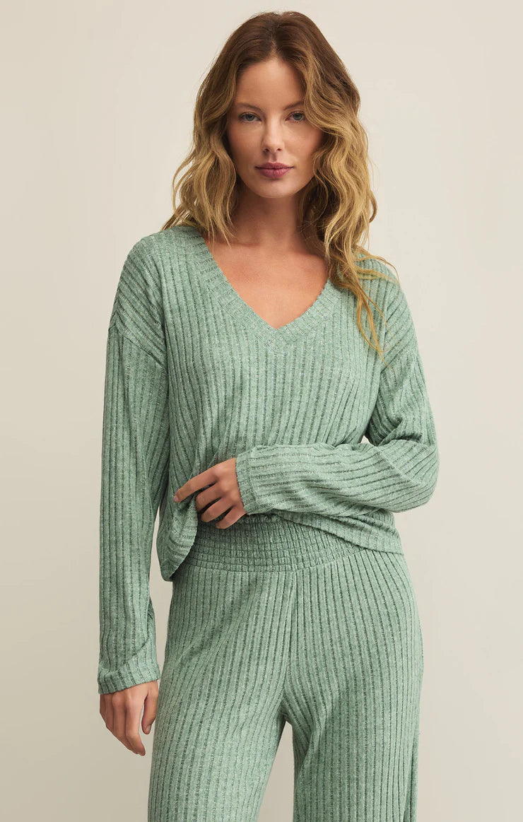 Z Supply Valentina Rib Long Sleeve Top in Botanical Green