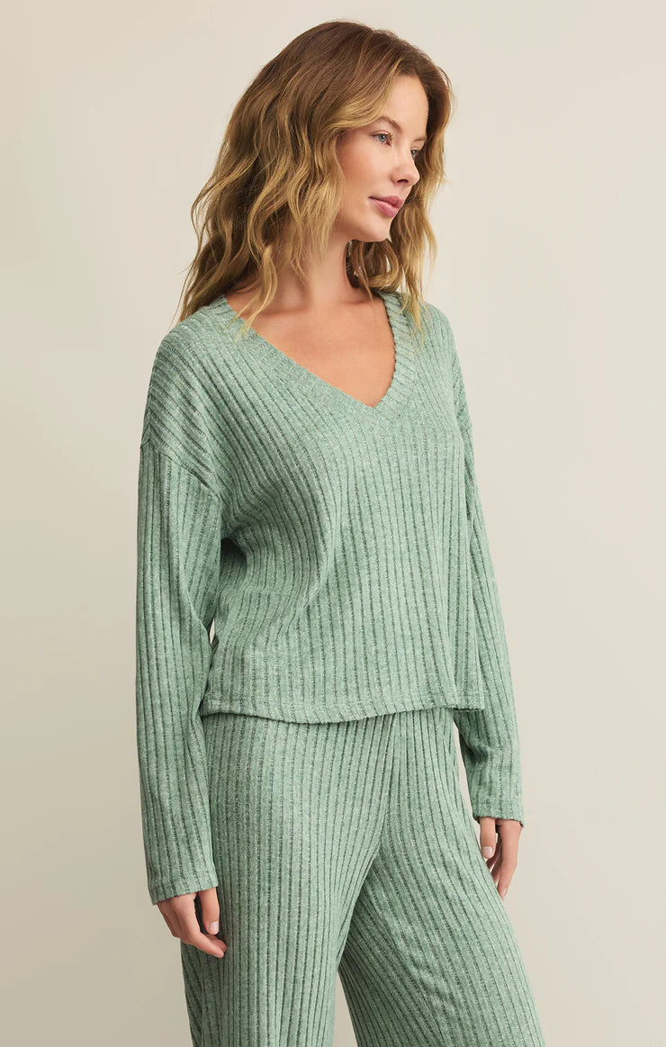 Z Supply Valentina Rib Long Sleeve Top in Botanical Green