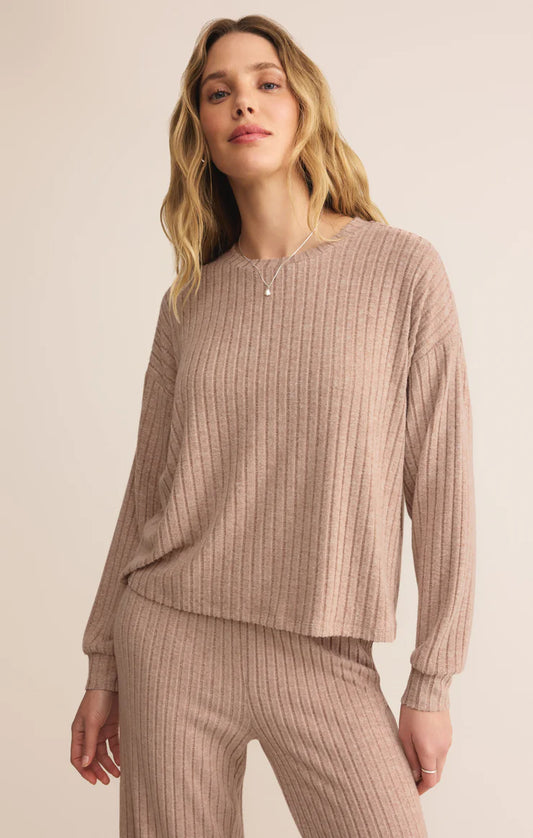 Z Supply Daydream Silky Rib Long Sleeve Top in Iced Coffee