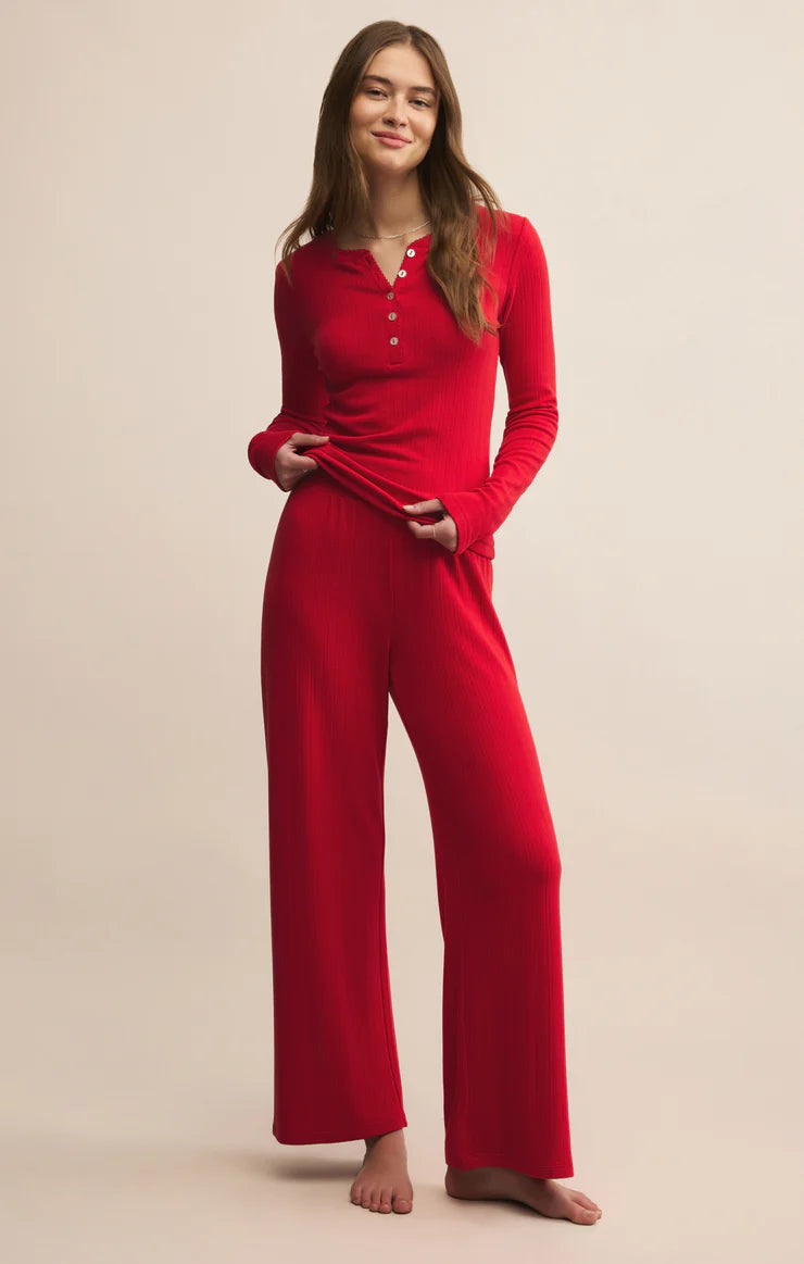 Z Supply Holly Pointelle Long Sleeve Top in Red