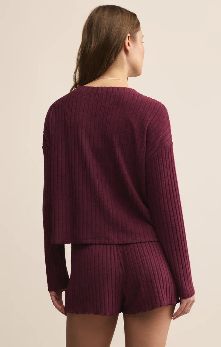 Z Supply Mara Silky Rib Cardigan in Merlot