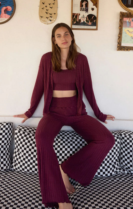 Z Supply Mara Silky Rib Cardigan in Merlot