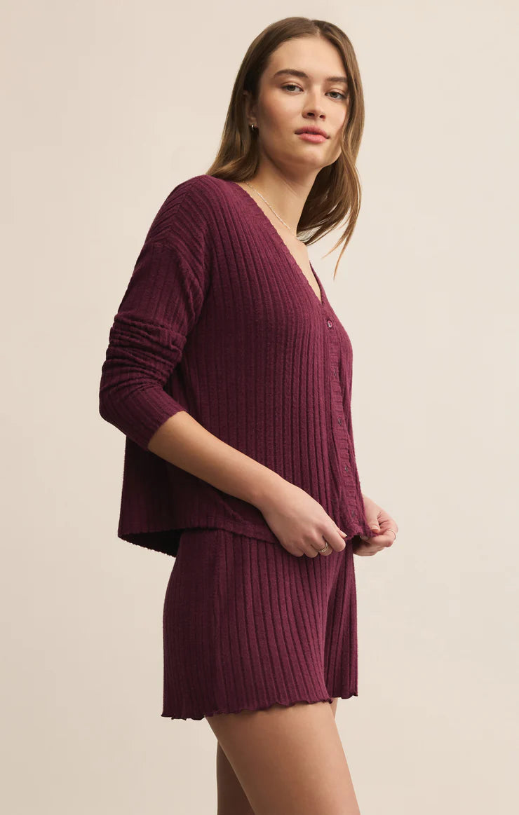 Z Supply Mara Silky Rib Cardigan in Merlot