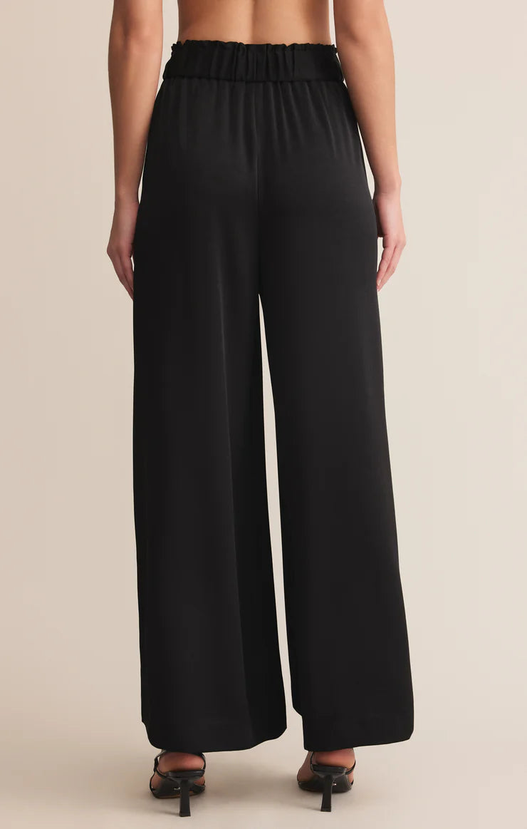 Z Supply Isolde Wide Leg Satin Pant in Black