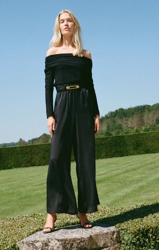 Z Supply Isolde Wide Leg Satin Pant in Black