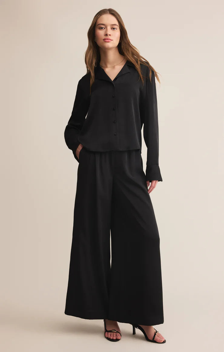 Z Supply Isolde Wide Leg Satin Pant in Black