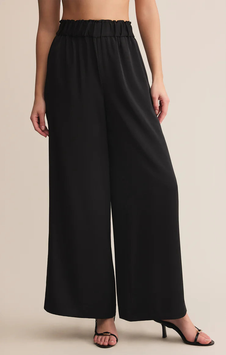 Z Supply Isolde Wide Leg Satin Pant in Black