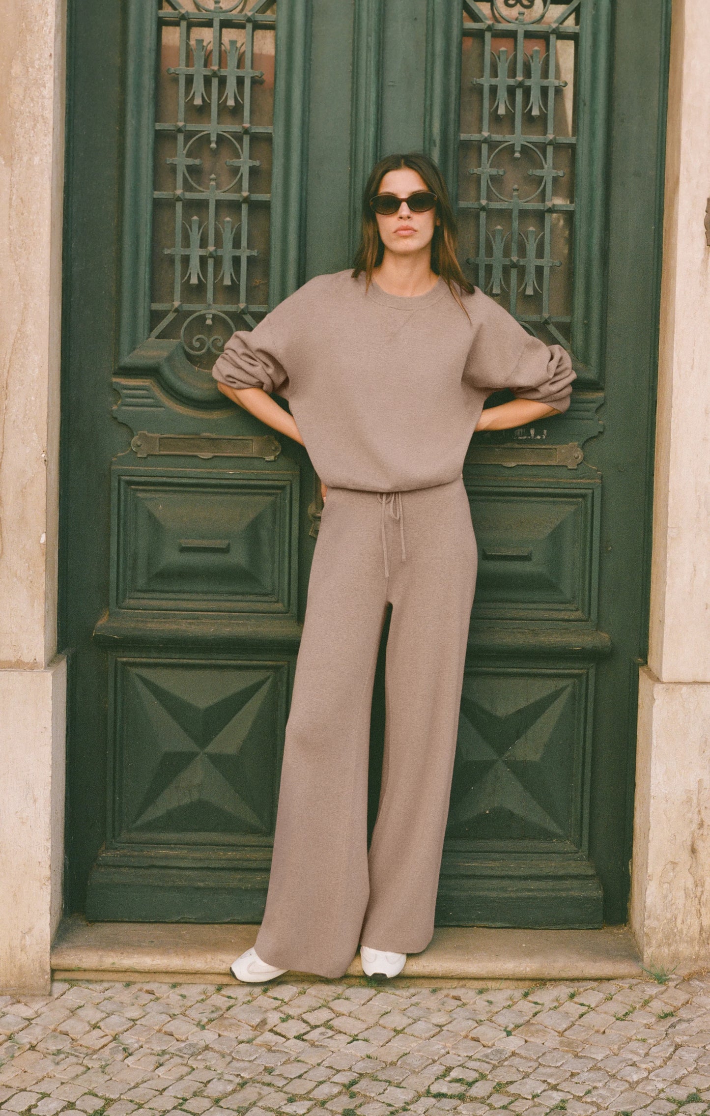 Z Supply Take It Easy Wide Leg Sweater Pant in Heather Ash