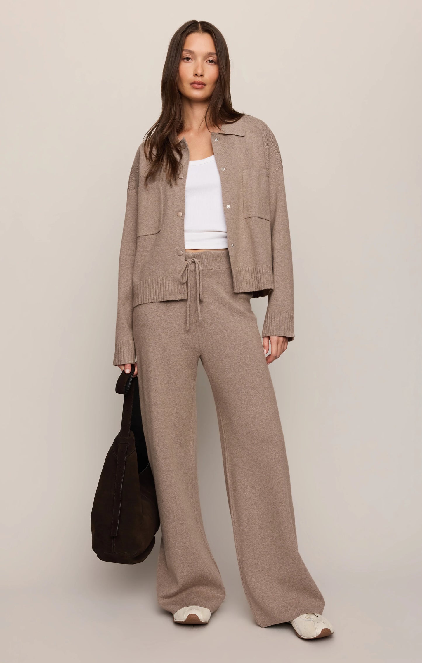 Z Supply Take It Easy Wide Leg Sweater Pant in Heather Ash
