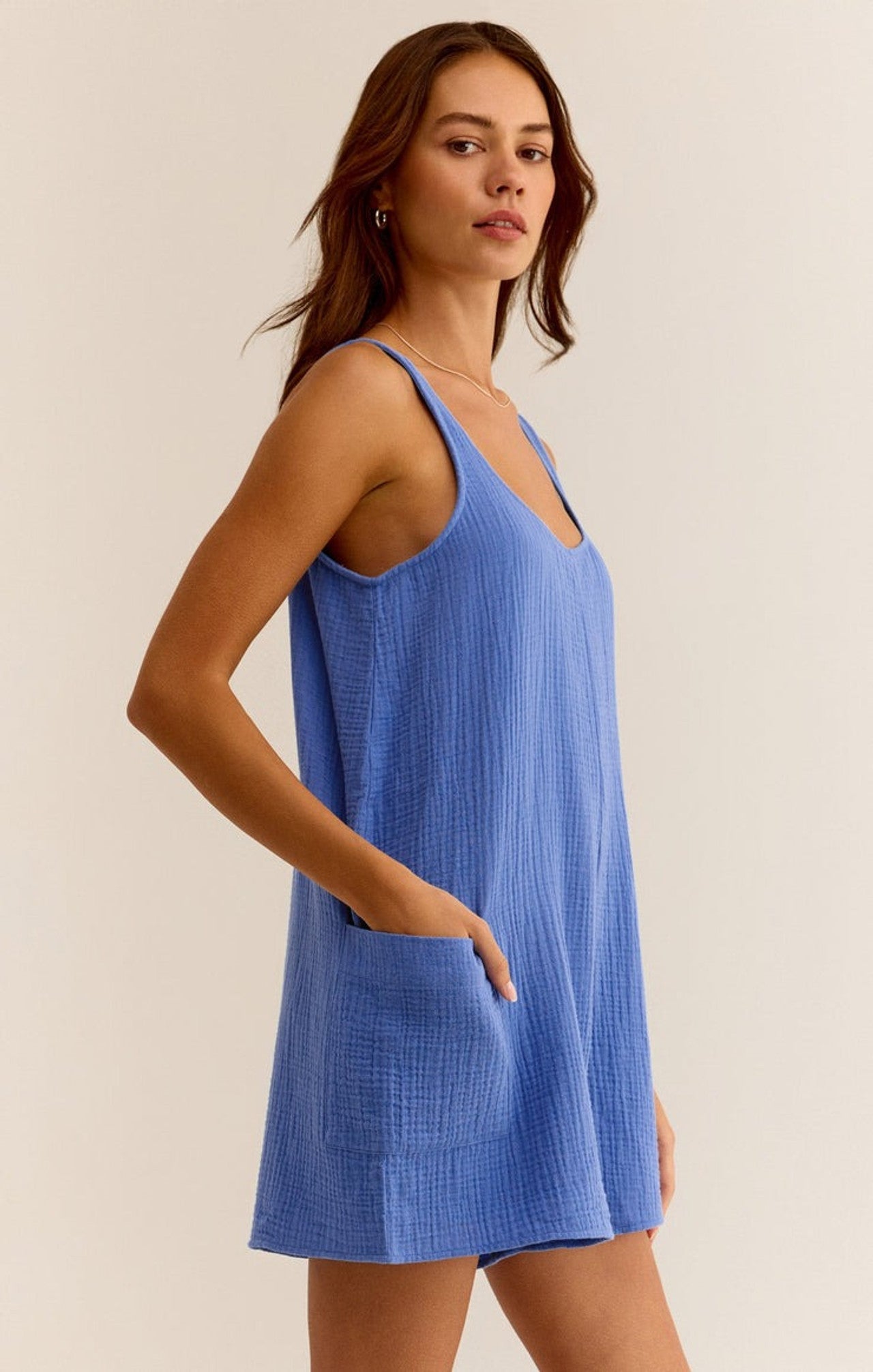 Z Supply Calibri Gauze Romper in Blue Wave