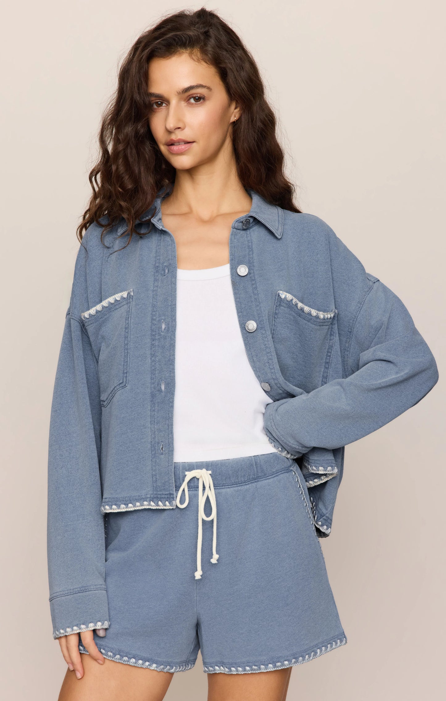Z Supply Hunter Whipstitch Knit Denim Short in Santorini Indigo