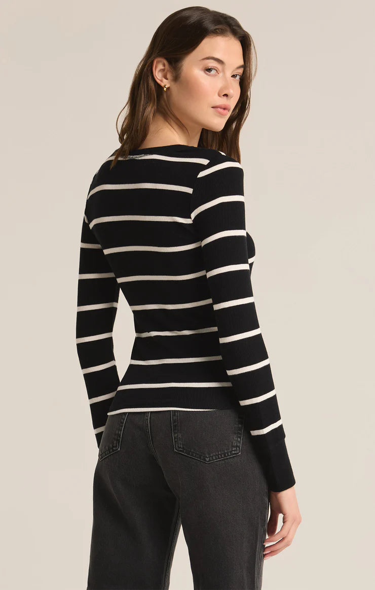 Z Supply Scarlett Black Rib Stripe Henley Top