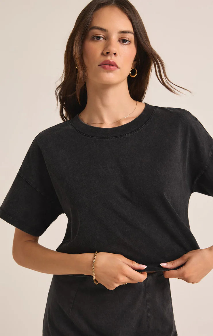 Z Supply Sway Cotton Jersey Cropped Tee in Black