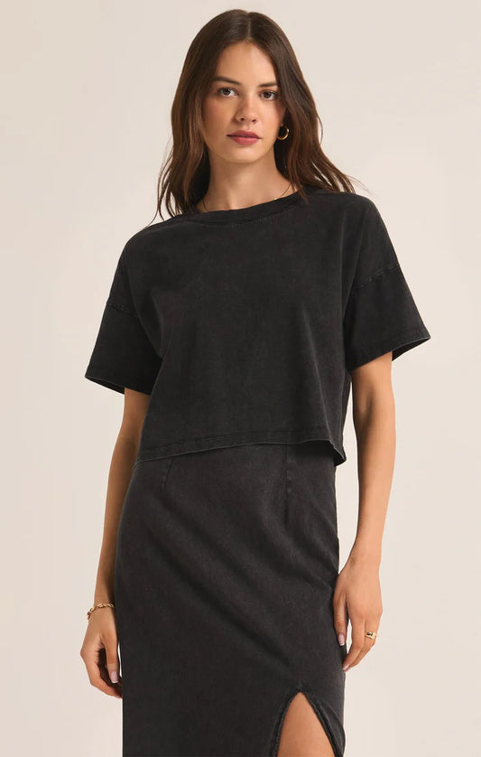 Z Supply Sway Cotton Jersey Cropped Tee in Black