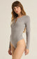 Z Supply Samara Rib Henley Classic Heather Grey Long Sleeve Bodysuit