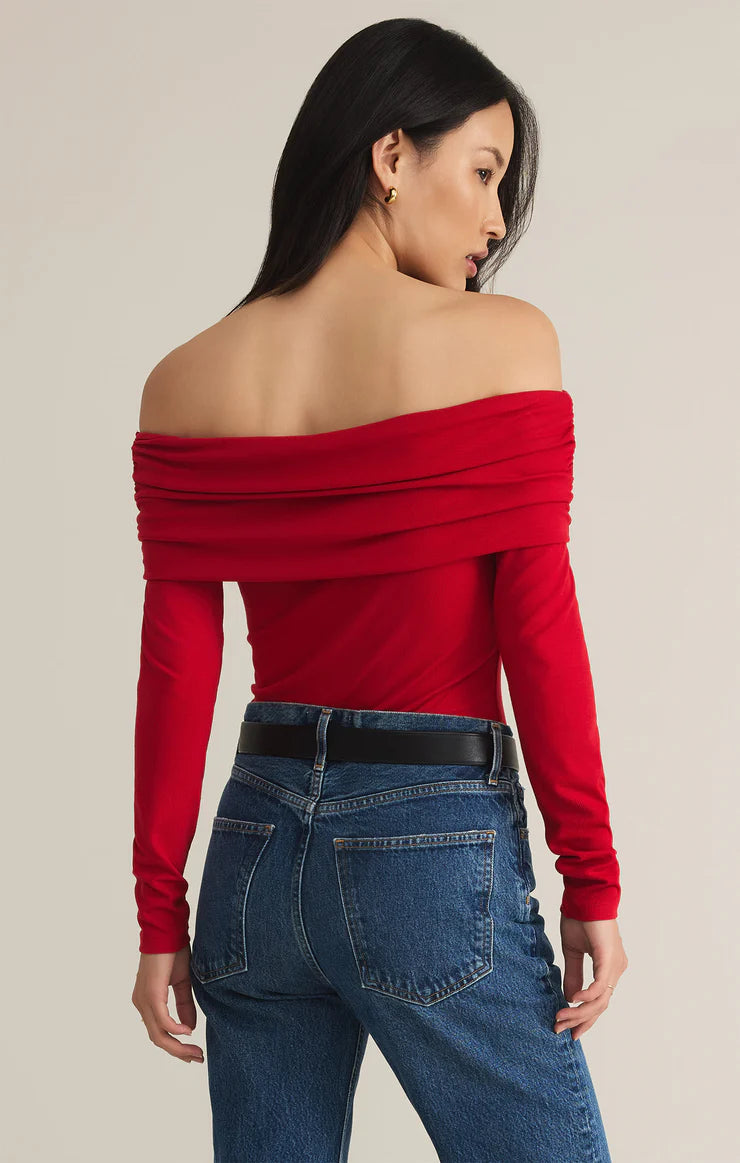 Z Supply Haute Red Mara Off Shoulder Second Skin Bodysuit