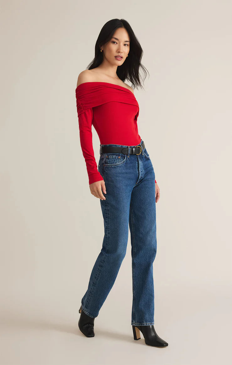 Z Supply Haute Red Mara Off Shoulder Second Skin Bodysuit