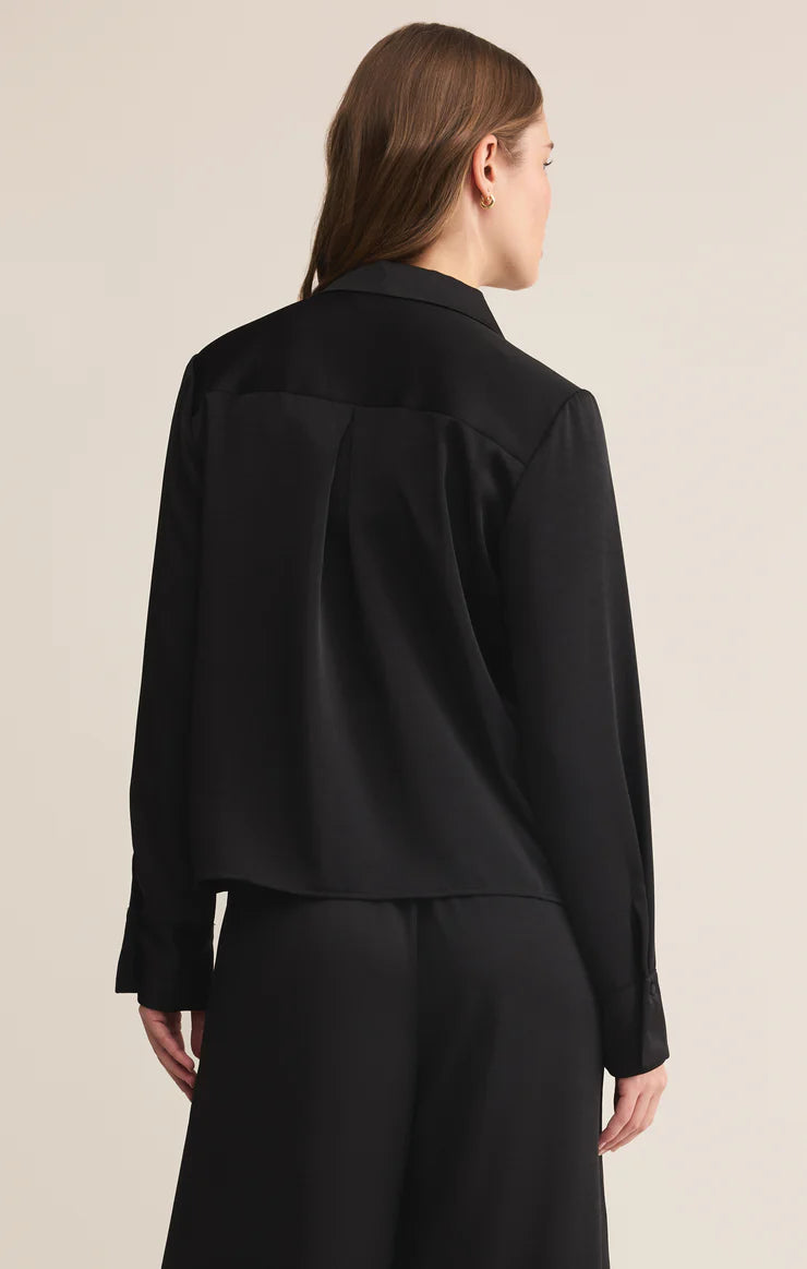 Z Supply Ana Satin Button Up in Black