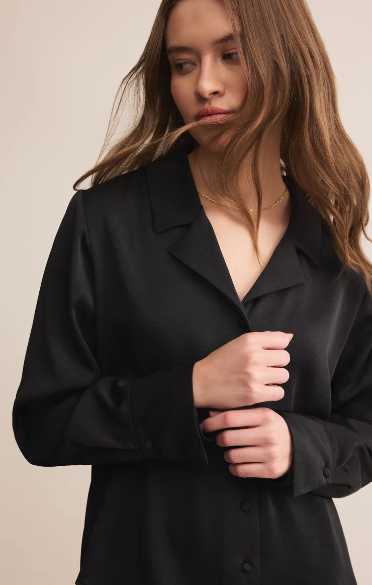 Z Supply Ana Satin Button Up in Black